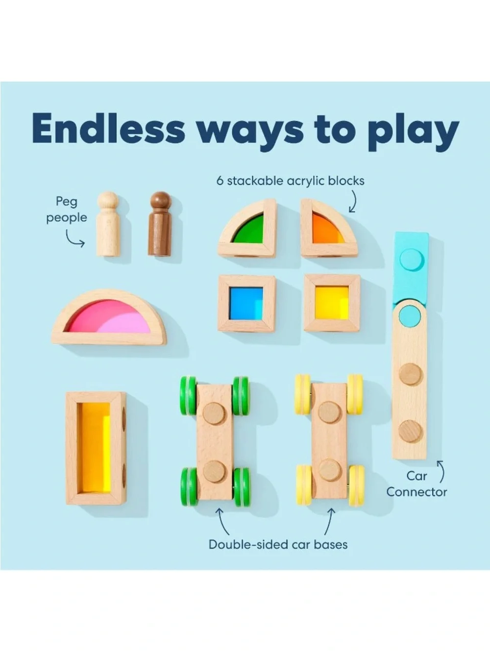 KiwiCo Rainbow Roll & Stack Wooden Toy Activity Play Center 18m+ - 11pc